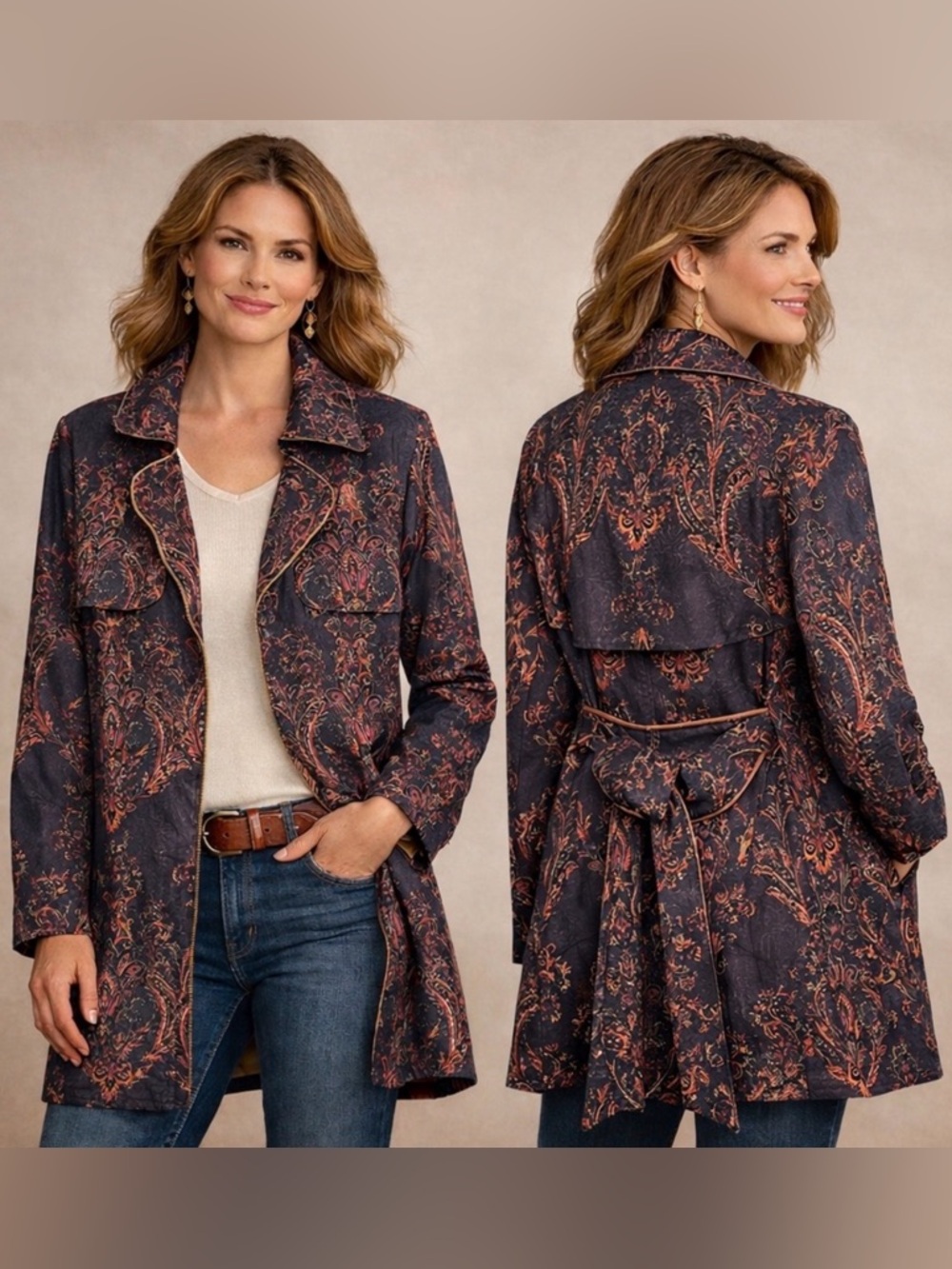 Anthropologie Solitaire Paisley Belted Trench Coat